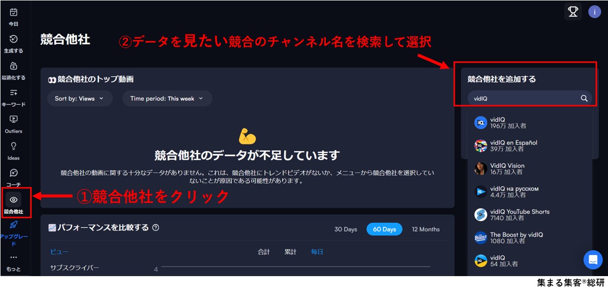 競合動画を分析する競合他社をクリック