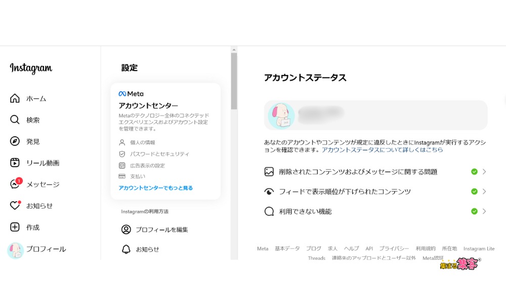 パソコンでのアカウントステータス確認手順４