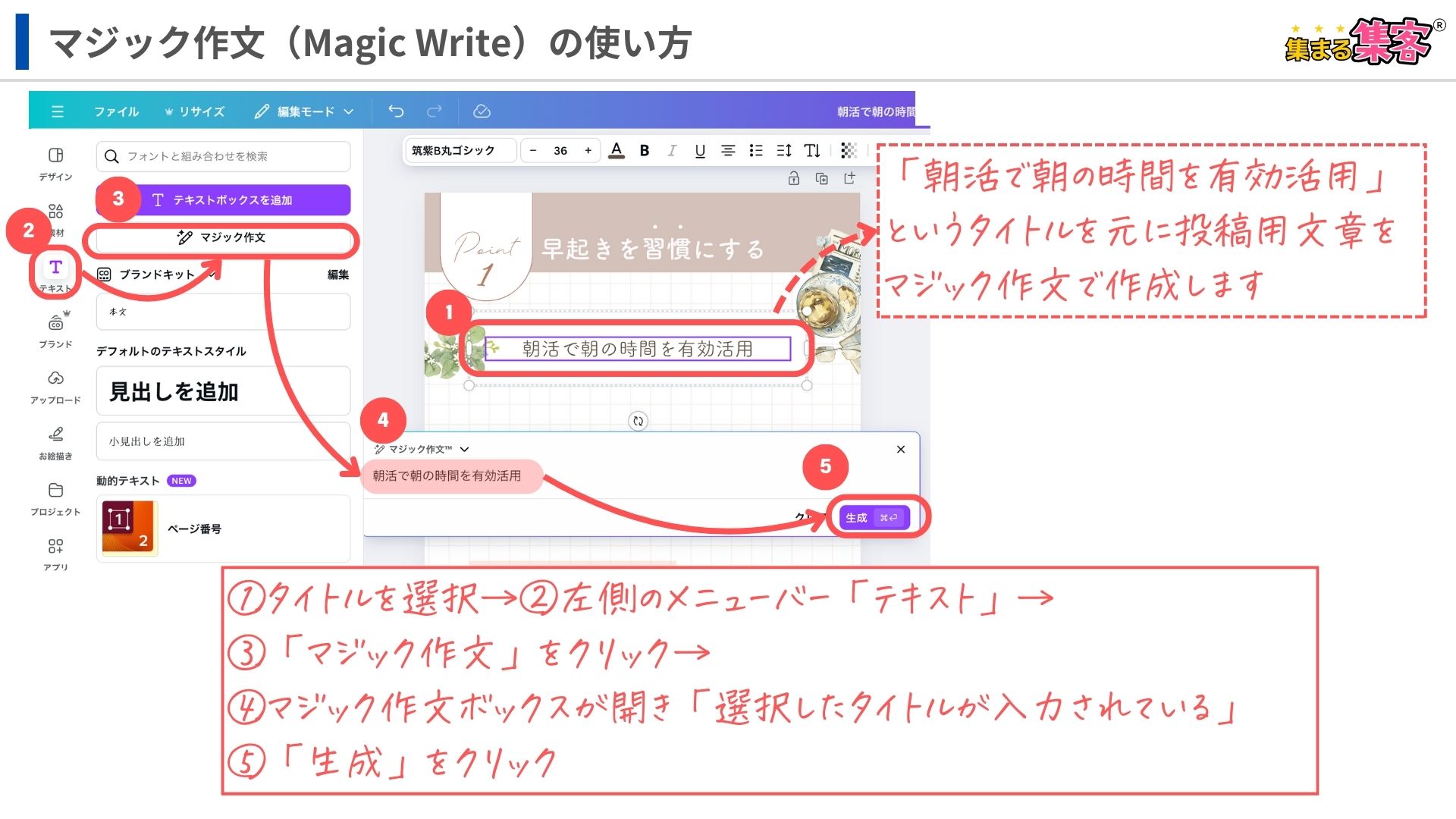 Canvaのマジック作文（Magic Write）の使い方を初心者向けに解説！文章作成の悩みを解決する方法